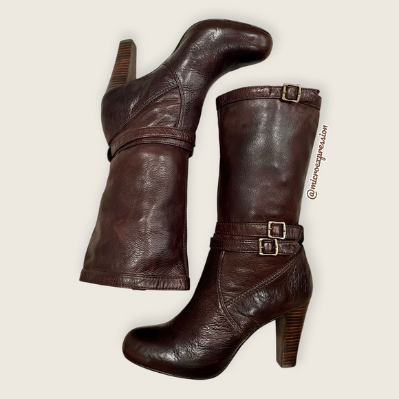 $369 Frye Miranda Slouch Mid Calf Brown Leather Casual Formal Stiletto Booties - Picture 12 of 12